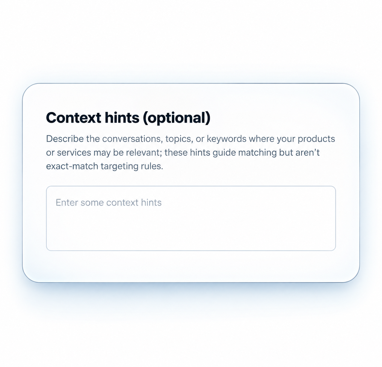 Context hints interface showing how ad targeting is configured